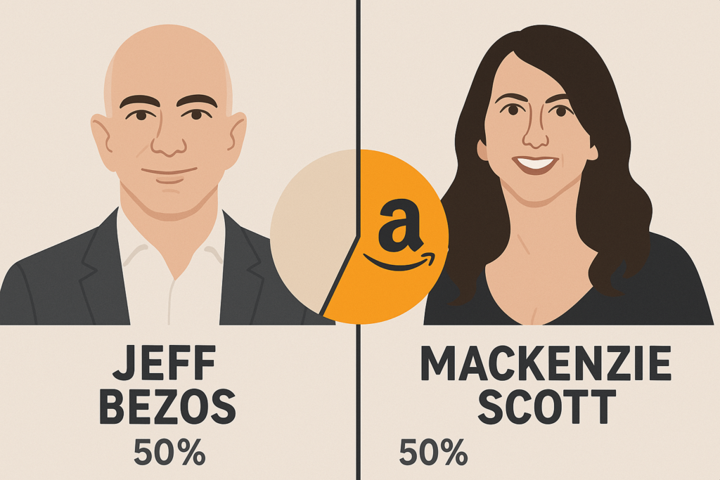 Jeff Bezos and MacKenzie Scott, with a graphic