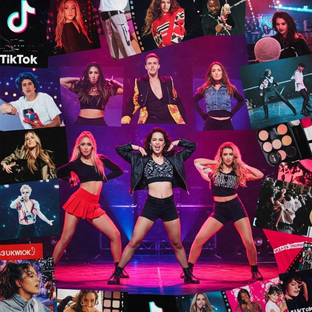 "TikTok trends collage, energetic and dynamic."